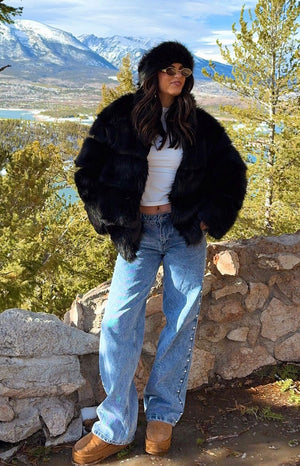 Beginning Boutique Charli Mid Wash Denim Studded Low Waist Baggy Leg Jeans with side studs