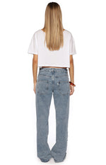 Charli Mid Wash Denim Studded Low Waist Baggy Leg Jeans Image