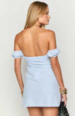 Charlie Blue Striped Off Shoulder Mini Dress Image