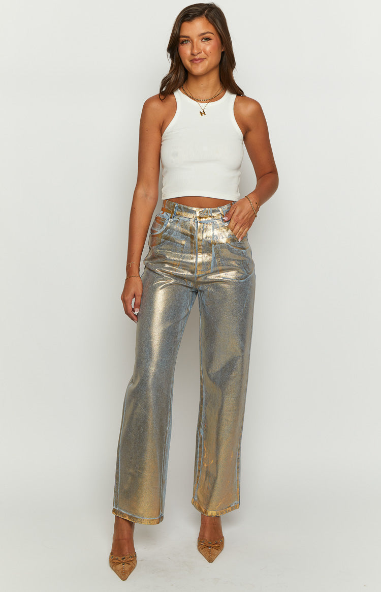 Chrome Cascade Gold Metallic Jeans Image