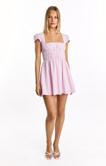 Clairo Light Pink Stripe Cap Sleeve Mini Dress Image