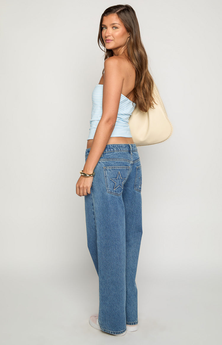 Clara Star Mid Wash Denim Low Rise Jeans Image