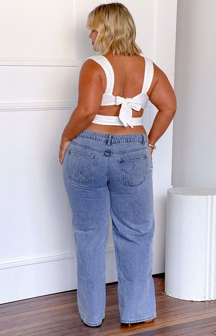 Clara Star Mid Wash Denim Low Rise Jeans Image