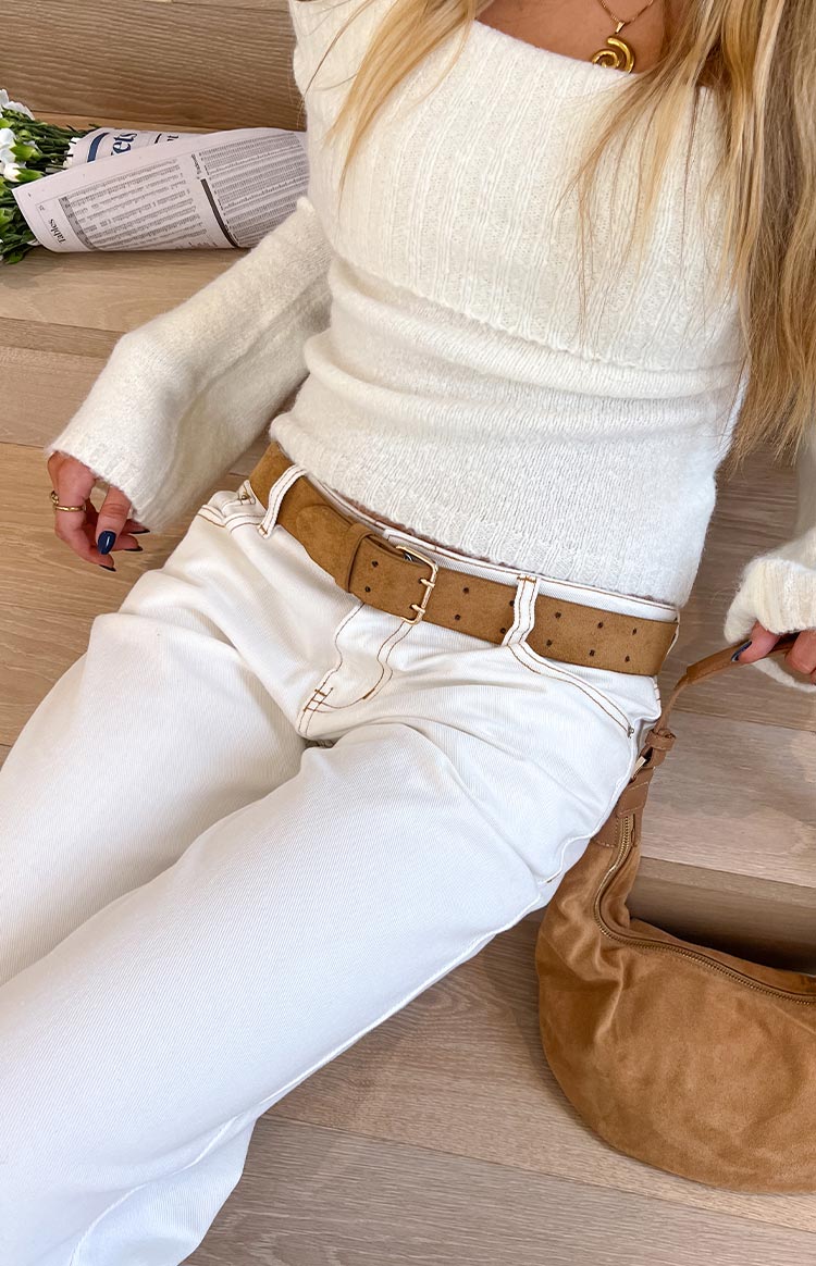 Clara Star White Denim Low Rise Jeans
