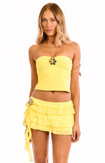 Cody Yellow Strapless Hibiscus Trim Top Image