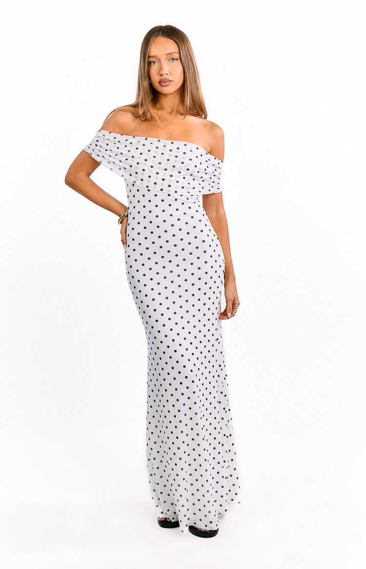 Cole White Polka Mesh Maxi Dress Image