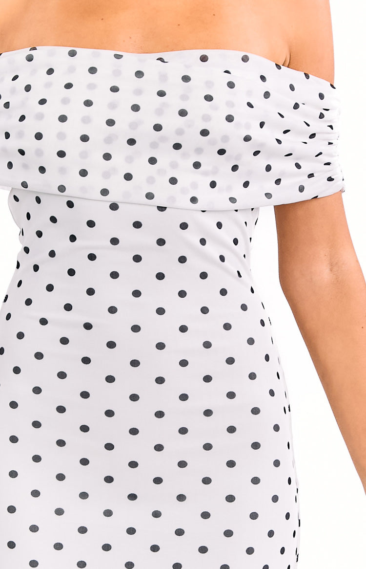 Cole White Polka Mesh Maxi Dress Image