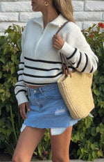 Copenhagen Cream Stripe Quarter Zip Knit Jumper Image