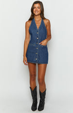 Corbin Denim Halter Neck Mini Dress Image