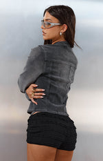 Corey Black Washed Denim Biker Jacket Image