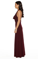 Corey Burgundy Beaded Crepe Maxi Dress Image