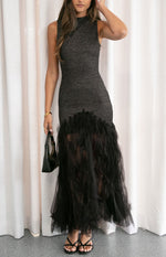 Courtni Black Sequin Ruffle Maxi Dress Image