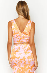 Dahlia Orange And Pink Floral Print Crop Top Image