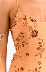 Dayan Orange Beaded Party Mini Dress Image