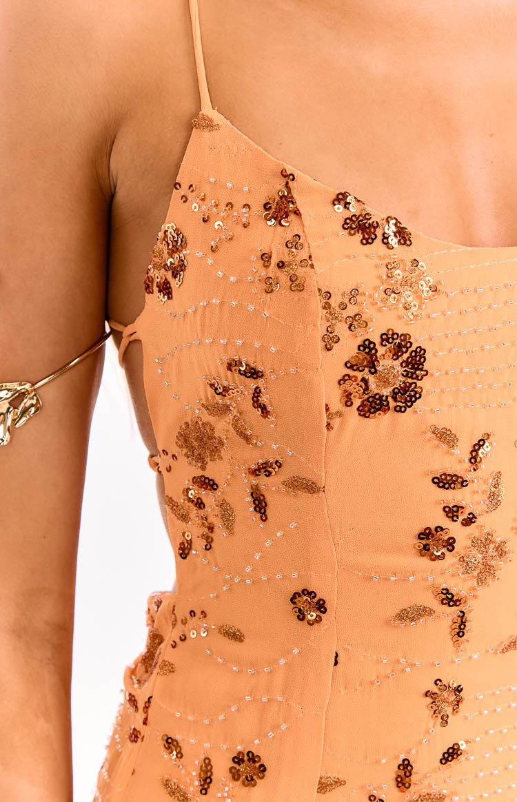 Dayan Orange Beaded Party Mini Dress Image