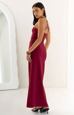Del Mar Burgundy Crepe Formal Maxi Dress Image