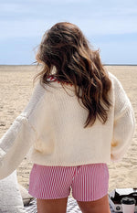 Delvey Cream And Red Contrast Stitch Chunky Knit Sweater Image