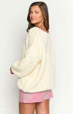 Delvey Cream And Red Contrast Stitch Chunky Knit Sweater Image