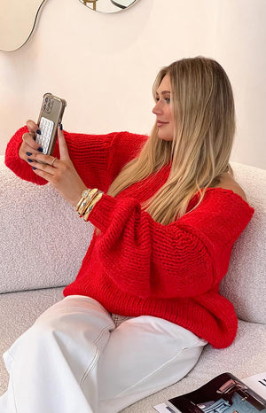 Delvey Red Chunky Knit Sweater