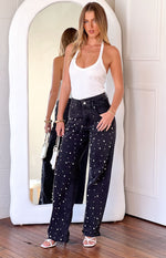 Denim Dazzle Pearl Black High Waisted Jeans Image