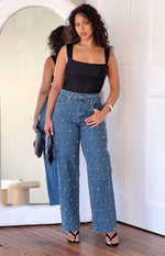 Denim Dazzle Pearl Mid Wash High Waisted Jeans Image