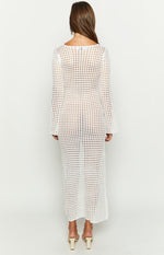 Destinations White Crochet Long Sleeve Maxi Dress Image