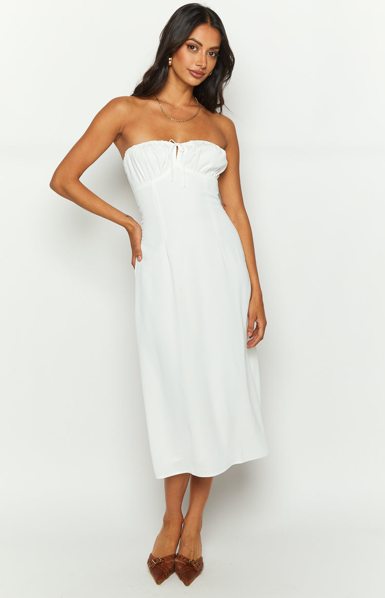 Dion White Strapless Midi Dress Image