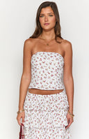 Paisley White Floral Strapless Top