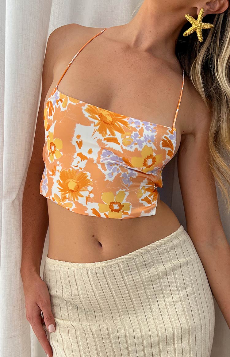 Ebony Orange Floral Crop Top Image