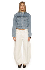 Elana Mid Wash Cinched Waist Denim Jacket Image