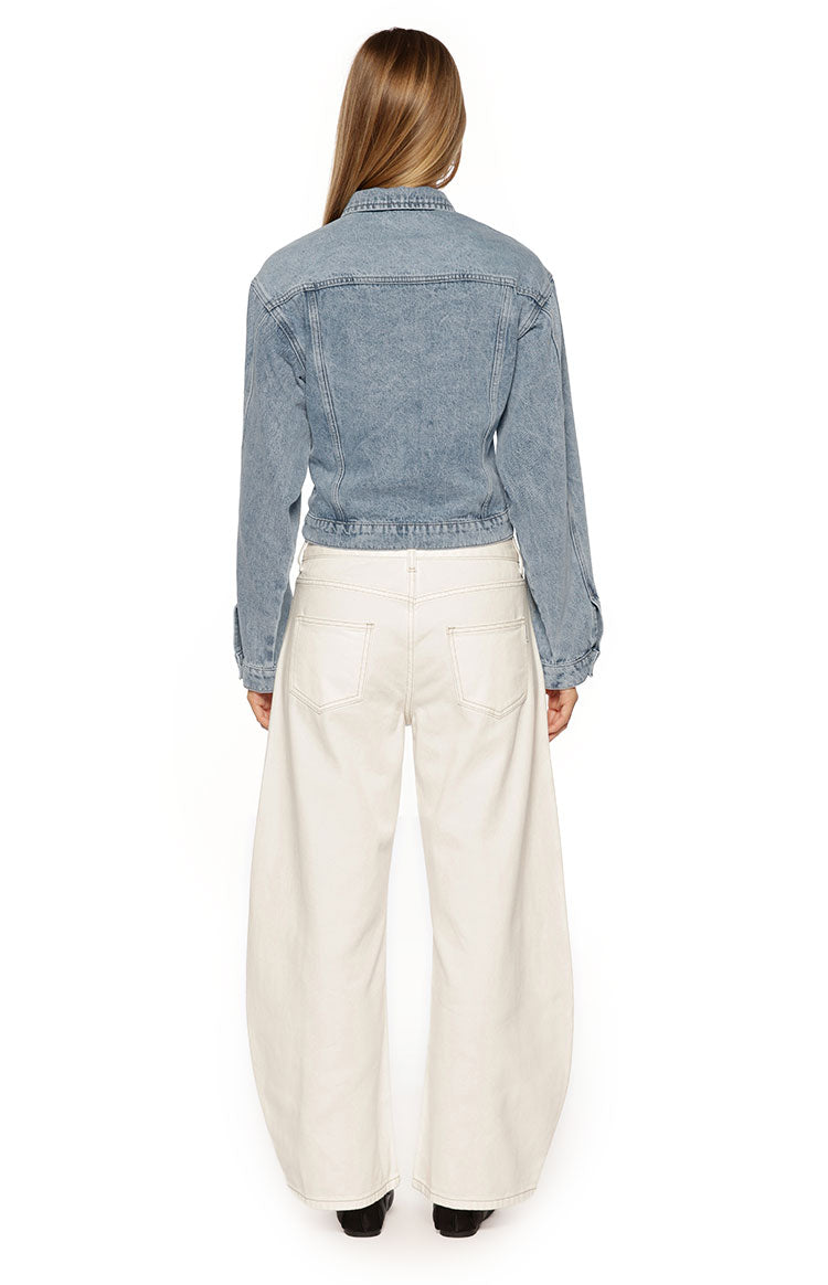 Elana Mid Wash Cinched Waist Denim Jacket Image