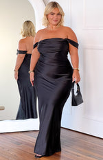 Ella Black Off Shoulder Formal Maxi Dress Image