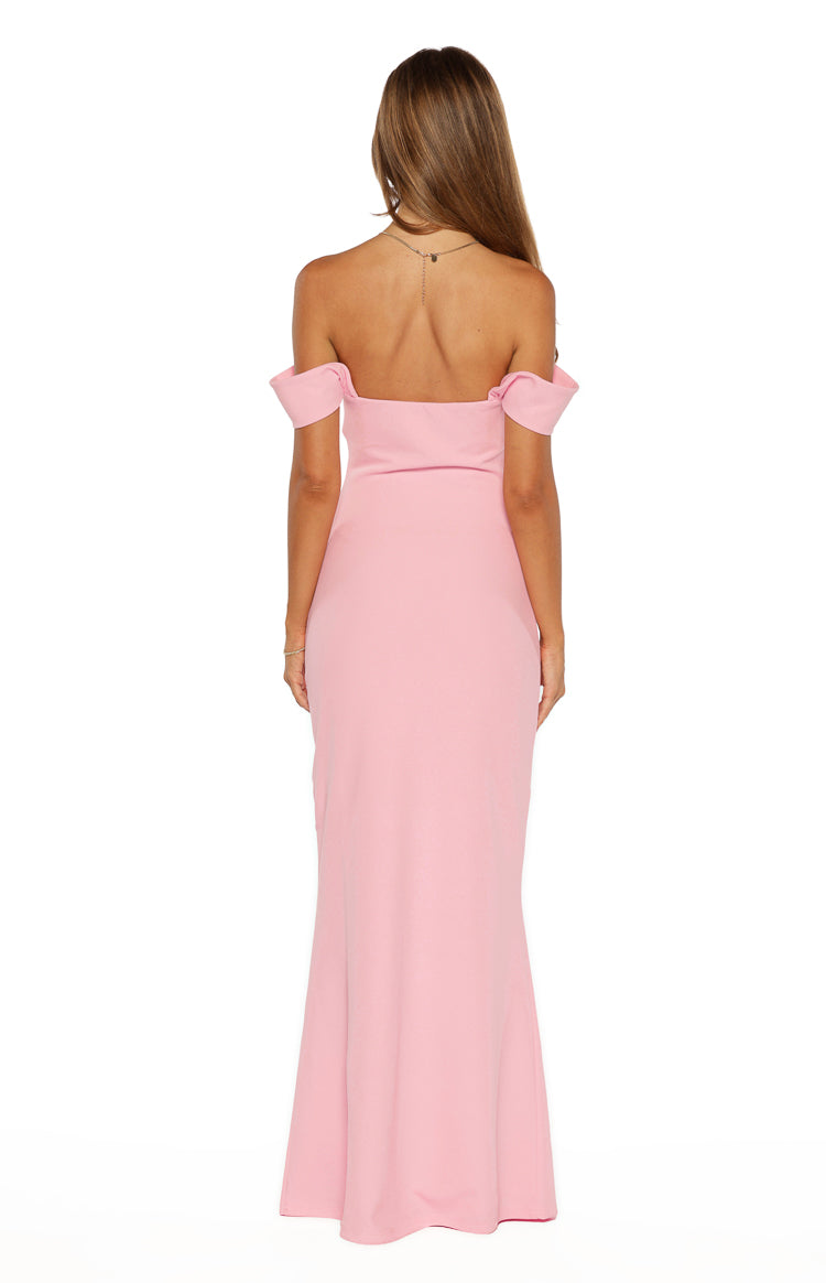 Ella Pink Off Shoulder Crepe Formal Maxi Dress Image