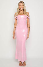 Ella Pink Sequin Off Shoulder Formal Maxi Dress Image