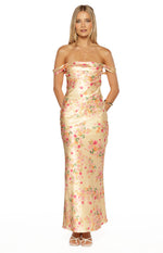 Ella Yellow Bloom Satin Maxi Dress Image