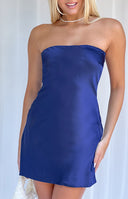 Beginning Boutique Ellie Navy Strapless Mini Dress navy strapless straight neckline fitted mini dress