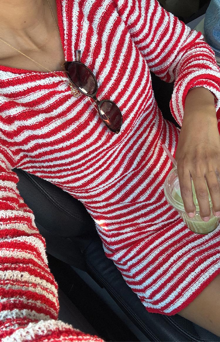 Elmer Red Stripe Long Sleeve Knit Mini Dress Image