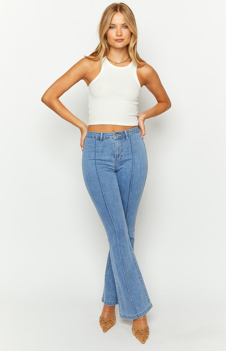 Elowen Mid Wash Flared Denim Jeans Image