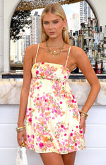 Elsa Yellow Bloom Satin Mini Dress Image