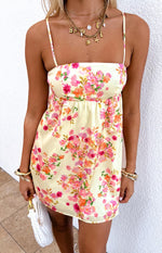 Elsa Yellow Bloom Satin Mini Dress Image