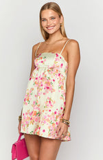 Elsa Yellow Bloom Satin Mini Dress Image