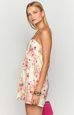 Elsa Yellow Bloom Satin Mini Dress Image