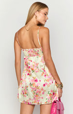 Elsa Yellow Bloom Satin Mini Dress Image