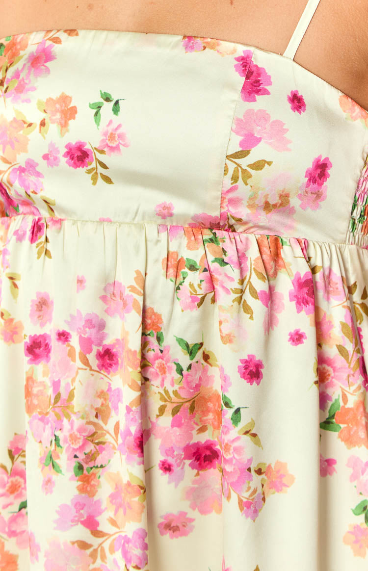 Elsa Yellow Bloom Satin Mini Dress Image