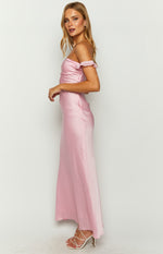 Elvira Pink Satin Formal Maxi Dress Image