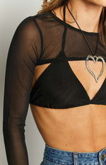 Enya Black Mesh Bra and Crop Set Image