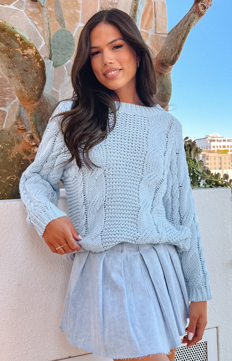 Everlea Blue Cable Knit Sweater Image