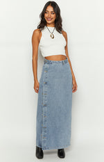 Fazio Button Side Denim Maxi Skirt Image