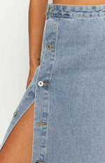 Fazio Button Side Denim Maxi Skirt Image