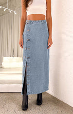 Fazio Button Side Denim Maxi Skirt Image